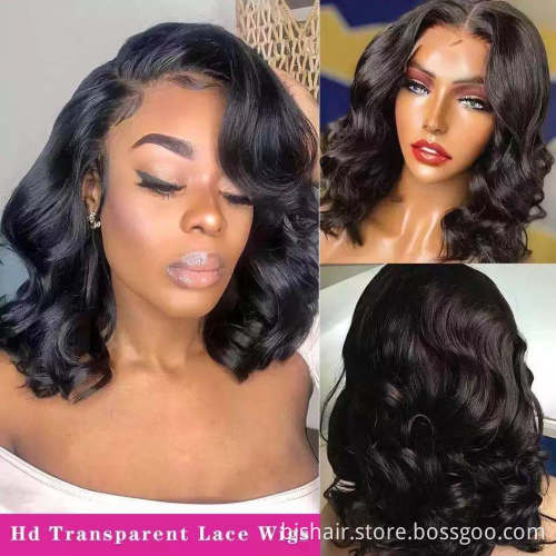 Hot Selling Wholesale 12A Grade Unprocessed 100% Brazilian Human Hair Short Bob Human Hair Lace Front Wig for Black Women
